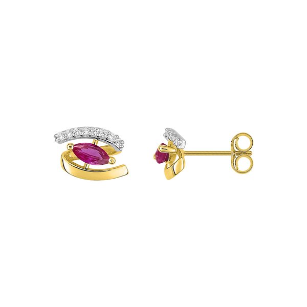 Boucles d'oreilles clou rubis oxyde(s) de zirconium Or Jaune et Blanc Or 375