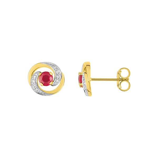 Boucles d'oreilles clou rubis trilogie oxyde(s) de zirconium Or Jaune et Blanc Or 375