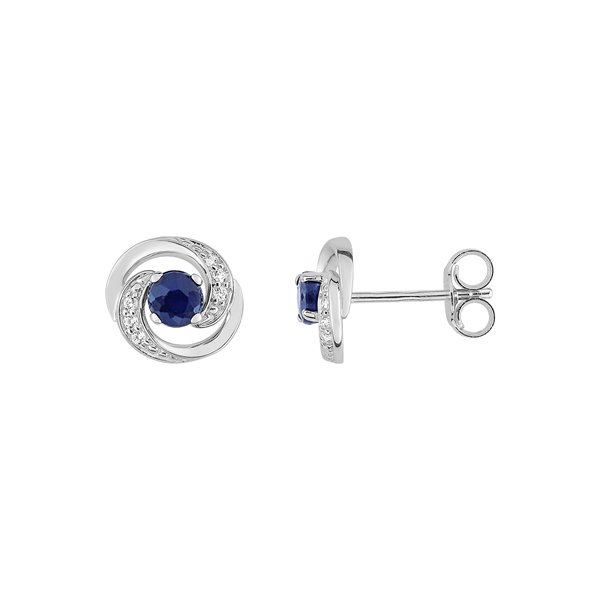 Boucles d'oreilles clou saphir trilogie oxyde(s) de zirconium Or Blanc 375