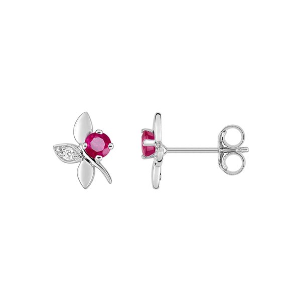 Boucles d'oreilles clou rubis oxyde(s) de zirconium Or Blanc 375