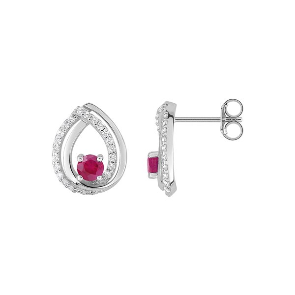 Boucles d'oreilles clou rubis oxyde(s) de zirconium Or Blanc 375