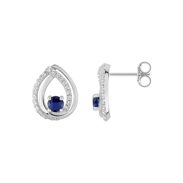 Boucles d'oreilles clou saphir trilogie oxyde(s) de zirconium Or Blanc 375