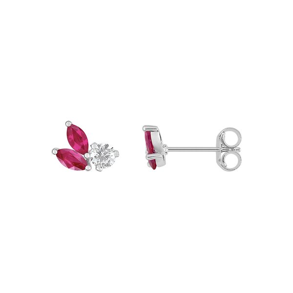 Boucles d'oreilles clou rubis oxyde(s) de zirconium Or Blanc 375