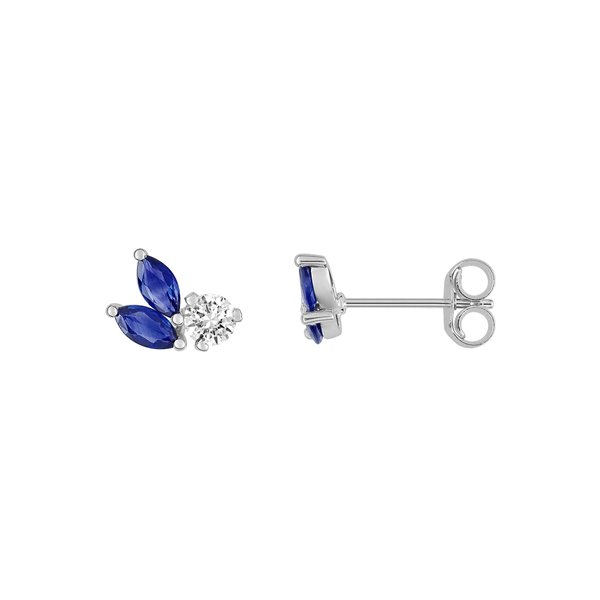 Boucles d'oreilles clou saphir oxyde(s) de zirconium Or Blanc 375