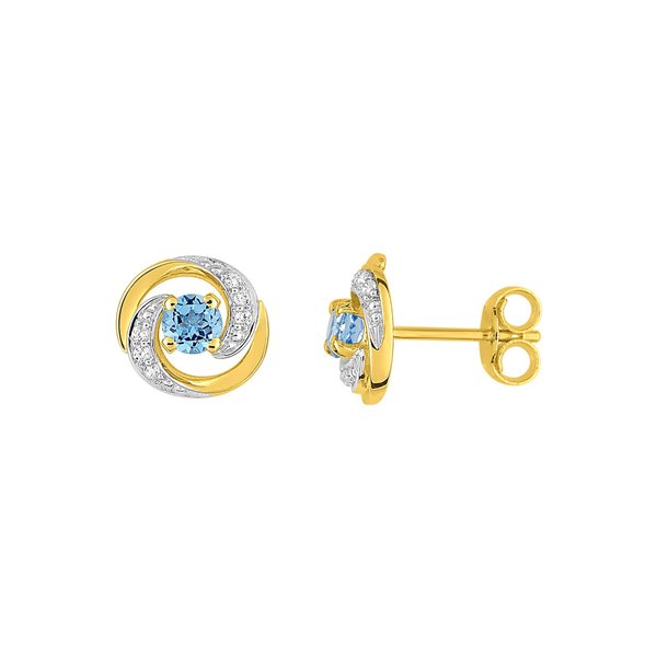 Boucles d'oreilles clou topaze bleue traitée oxyde(s) de zirconium Or Jaune 375 rhodiée