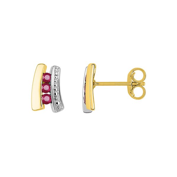 Boucles d'oreilles clou rubis Or Jaune 375 rhodiée