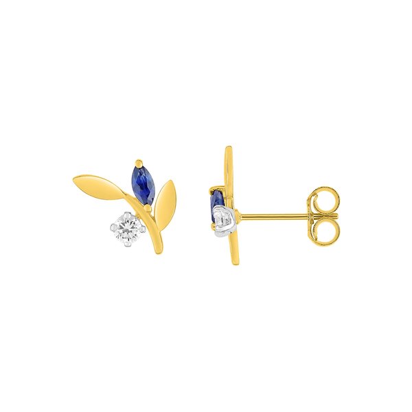 Boucles d'oreilles clou saphir oxyde(s) de zirconium Or Jaune et Blanc Or 375