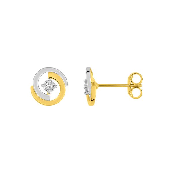 Boucles d'oreilles clou diamant 0.02 bicolore Or 375