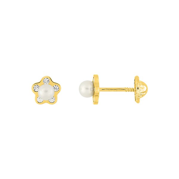 Boucles d'oreilles clou perle de culture d'eau douce oxyde(s) de zirconium Or Jaune 375