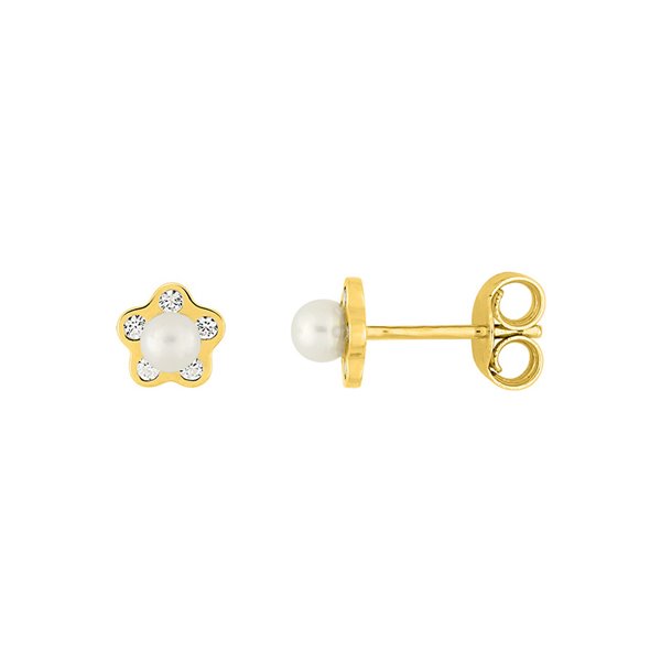 Boucles d'oreilles clou perle de culture d'eau douce oxyde(s) de zirconium Or Jaune 375