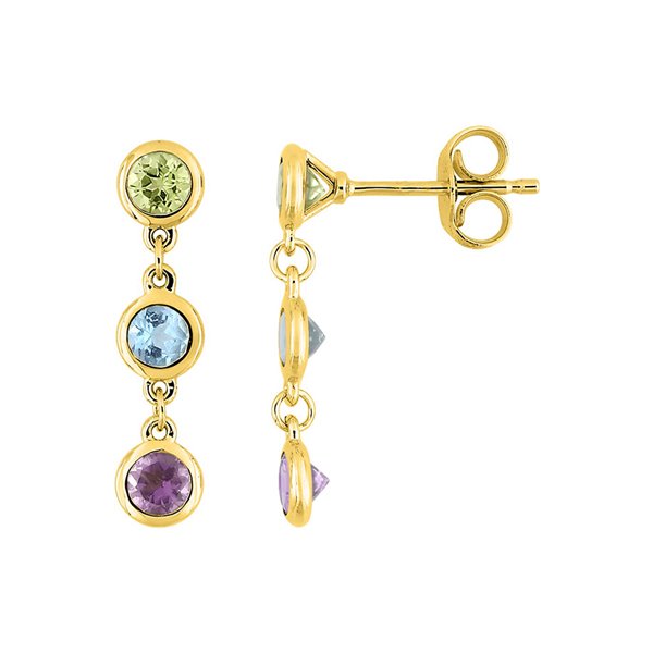 Boucles d'oreilles pendantes topaze bleue traitée améthyste pe Or Jaune 375