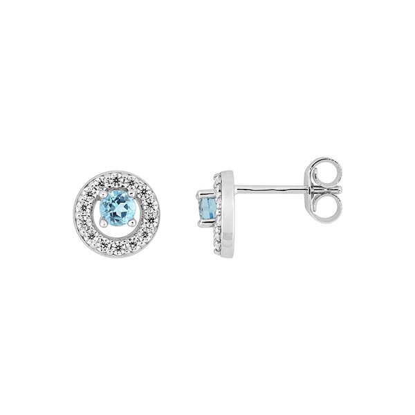 Boucles d'oreilles clou topaze bleue traitée oxyde(s) de zirconium Or Blanc 375