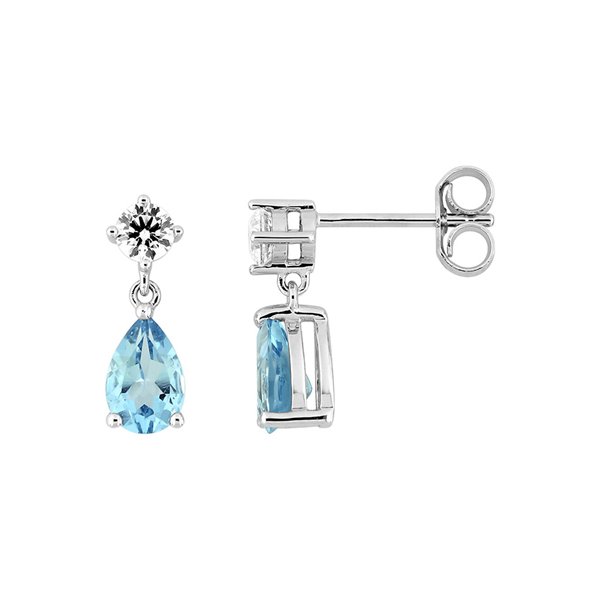 Boucles d'oreilles pendantes topaze bleue traitée oxyde(s) de zirconium Or Blanc 375