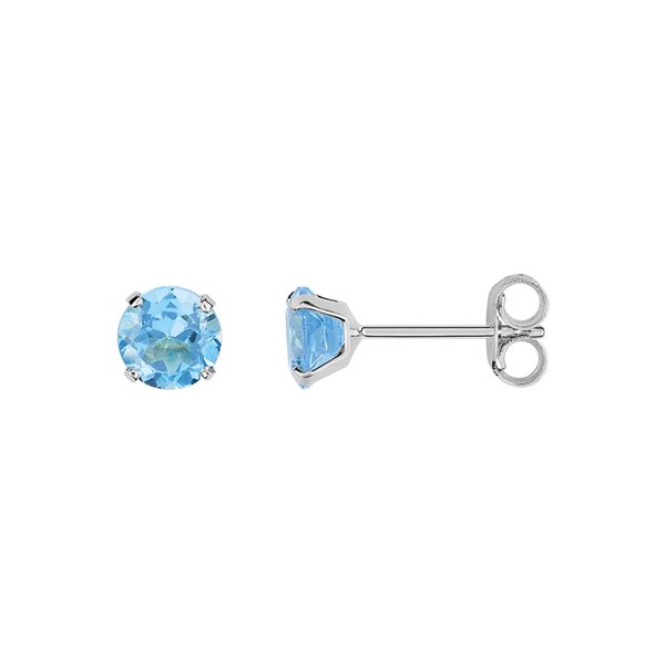 Boucles d'oreilles clou topaze bleue traitée Or Blanc 375