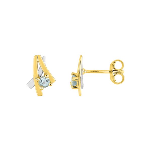 Boucles d'oreilles clou topaze bleue traitée Or Jaune 375 rhodiée