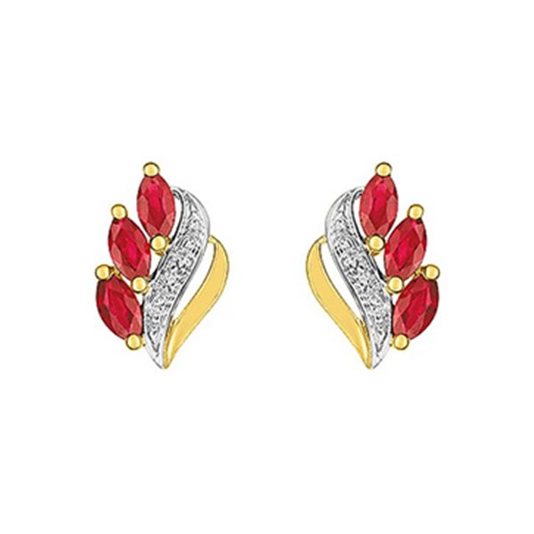 Boucles d'oreilles clou rubis bicolore Or 375