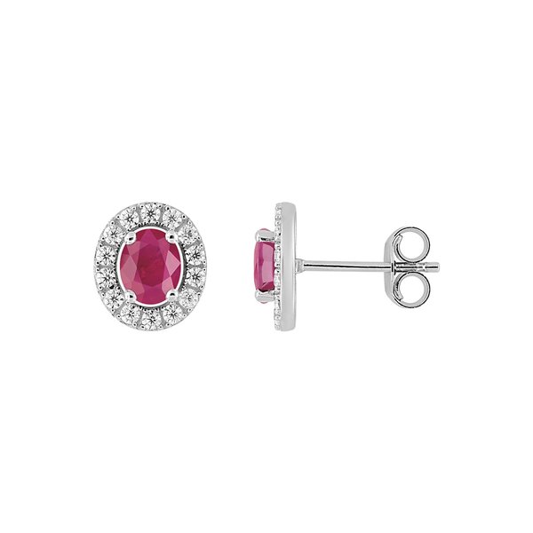 Boucles d'oreilles clou rubis oxyde(s) de zirconium Or Blanc 375