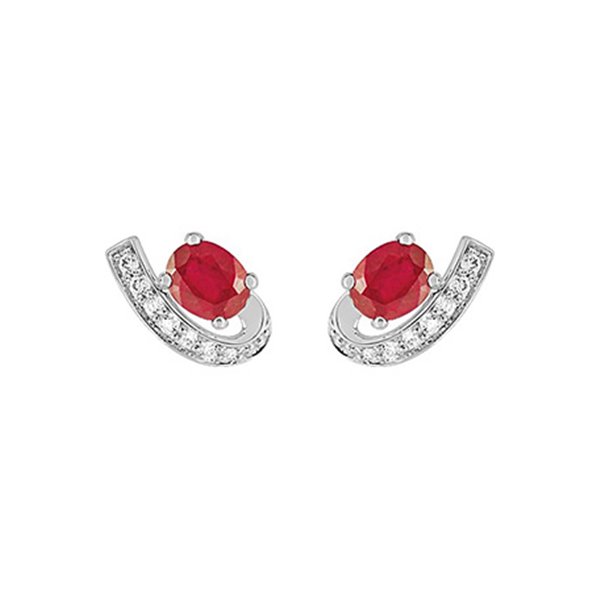 Boucles d'oreilles clou rubis trilogie oxyde(s) de zirconium Or Blanc 375