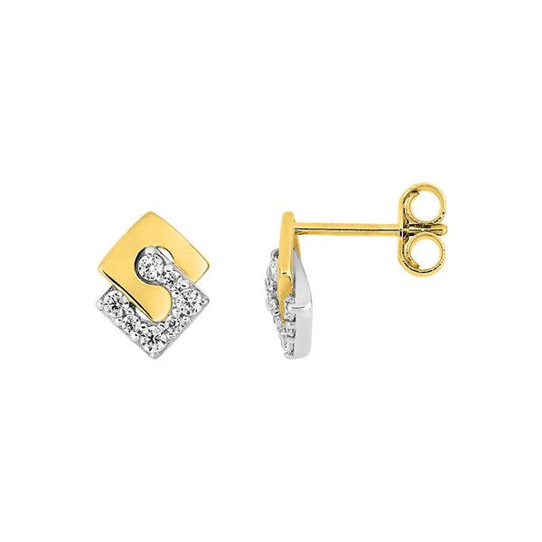 Boucles d'oreilles clou oxyde(s) de zirconium Or Jaune 375 rhodiée