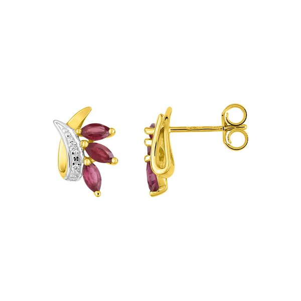 Boucles d'oreilles clou rubis oxyde(s) de zirconium Or Jaune 375 rhodiée