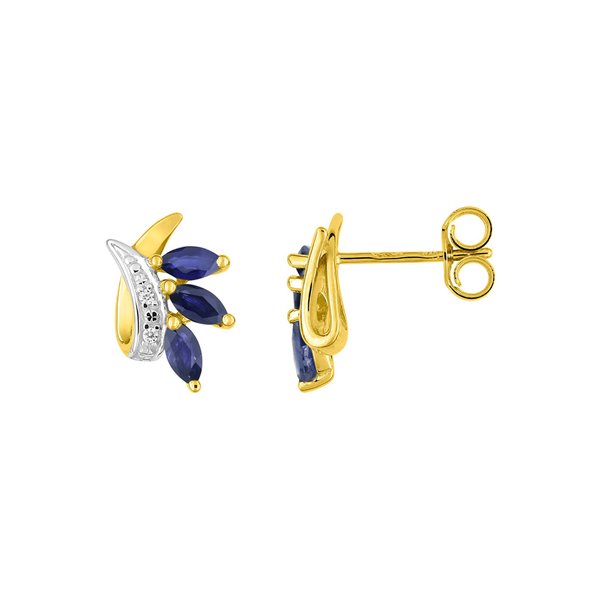 Boucles d'oreilles clou saphir oxyde(s) de zirconium Or Jaune 375 rhodiée