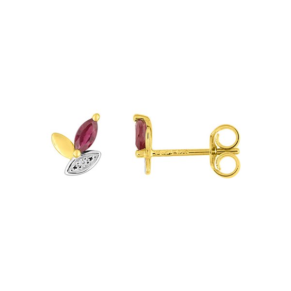 Boucles d'oreilles clou rubis oxyde(s) de zirconium Or Jaune 375 rhodiée