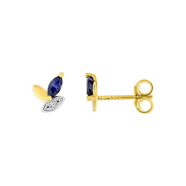 Boucles d'oreilles clou saphir oxyde(s) de zirconium Or Jaune 375 rhodiée