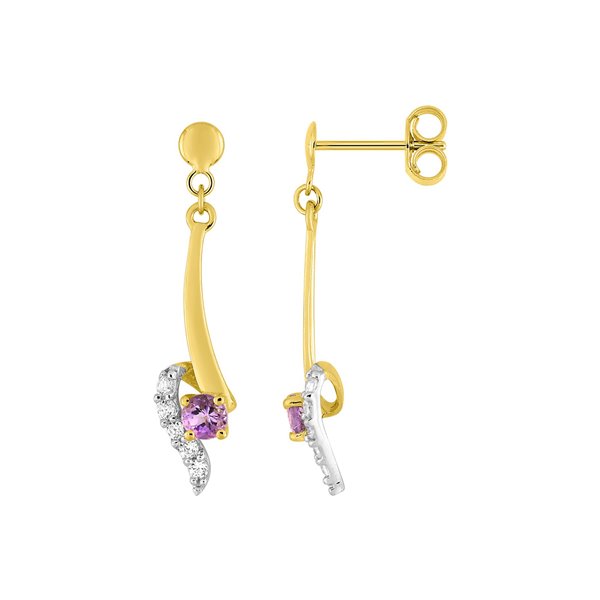 Boucles d'oreilles pendantes améthyste oxyde(s) de zirconium Or Jaune 375 rhodiée