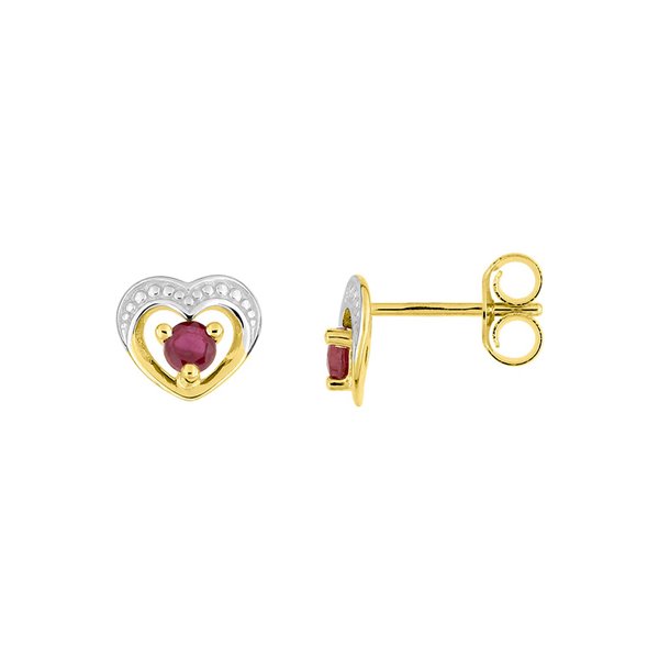 Boucles d'oreilles clou rubis Or Jaune 375 rhodiée