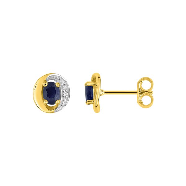 Boucles d'oreilles clou diamant 0.01ct saphir Or Jaune 375 rhodiée