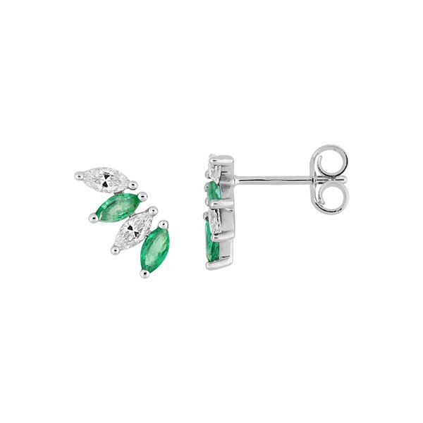 Boucles d'oreilles clou émeraude oxyde(s) de zirconium Or Blanc 375