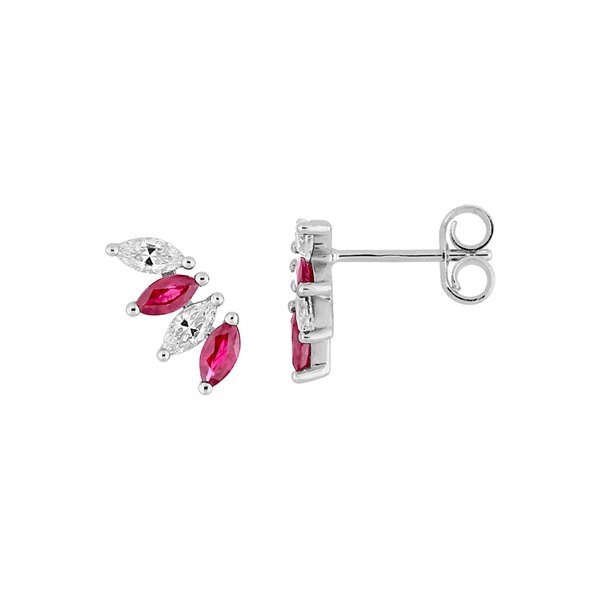 Boucles d'oreilles clou rubis oxyde(s) de zirconium Or Blanc 375