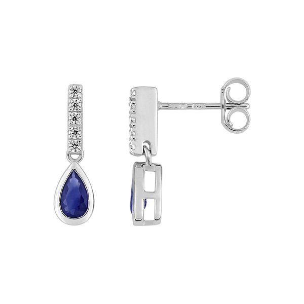 Boucles d'oreilles pendantes saphir oxyde(s) de zirconium Or Blanc 375