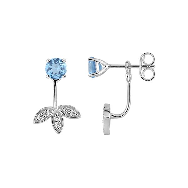 Boucles d'oreilles pendantes topaze bleue traitée oxyde(s) de zirconium Or Blanc 375