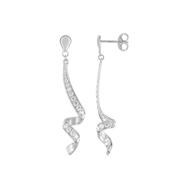 Boucles d'oreilles pendantes oxyde(s) de zirconium Or Blanc 375