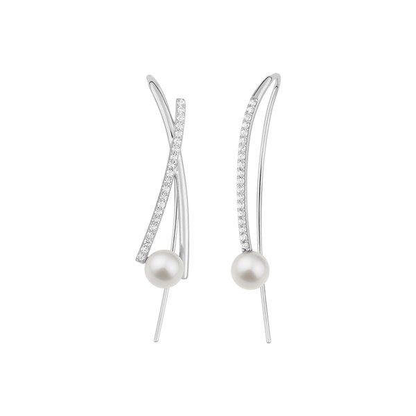 Boucles d'oreilles traversantes perle de culture d'eau douce oxyde(s) de zirconium Or Blanc 375