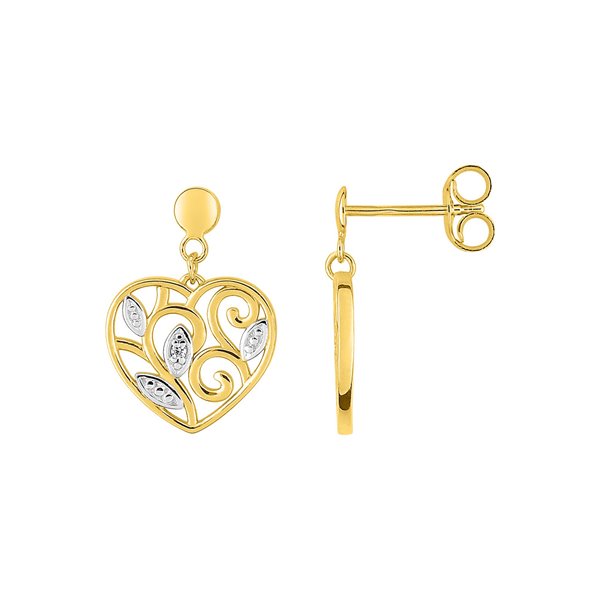 Boucles d'oreilles pendantes oxyde(s) de zirconium Or Jaune 375 rhodiée