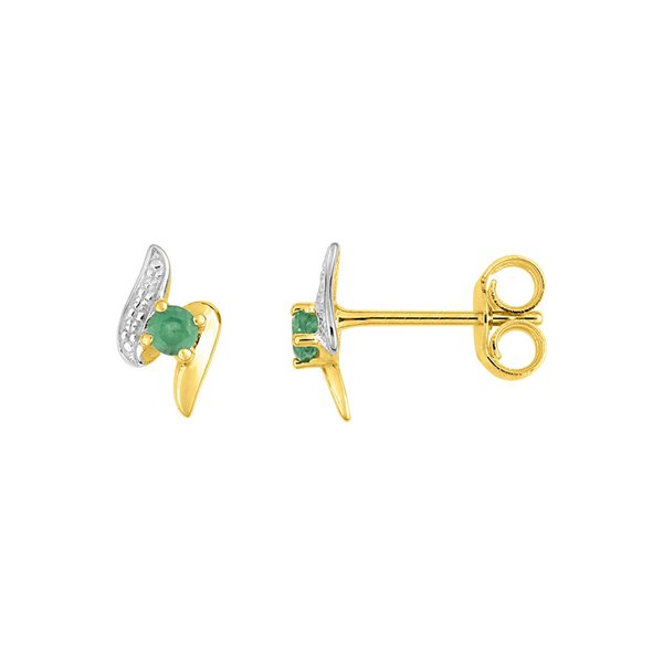 Boucles d'oreilles clou émeraude Or Jaune 375 rhodiée