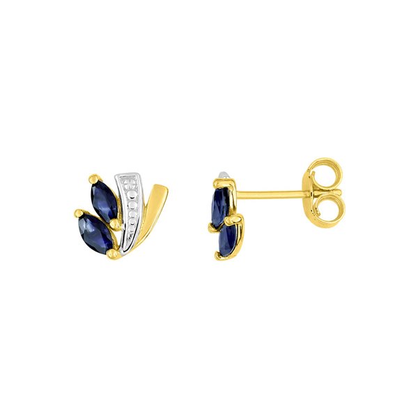 Boucles d'oreilles clou saphir Or Jaune 375 rhodiée