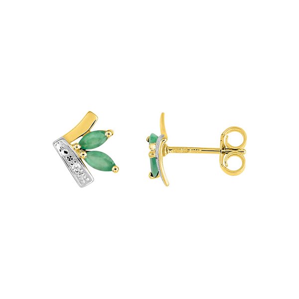 Boucles d'oreilles clou émeraude oxyde(s) de zirconium Or Jaune 375 rhodiée