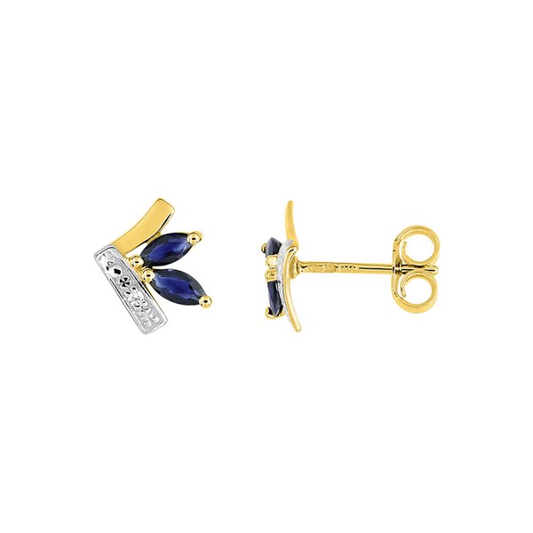 Boucles d'oreilles clou saphir oxyde(s) de zirconium Or Jaune 375 rhodiée