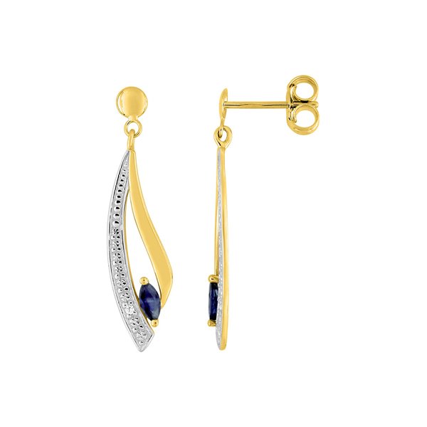 Boucles d'oreilles pendantes saphir oxyde(s) de zirconium Or Jaune 375 rhodiée