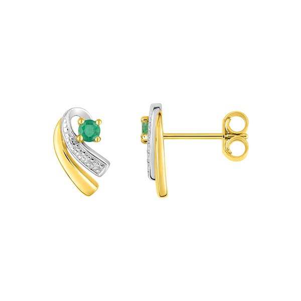 Boucles d'oreilles clou émeraude Or Jaune 375 rhodiée