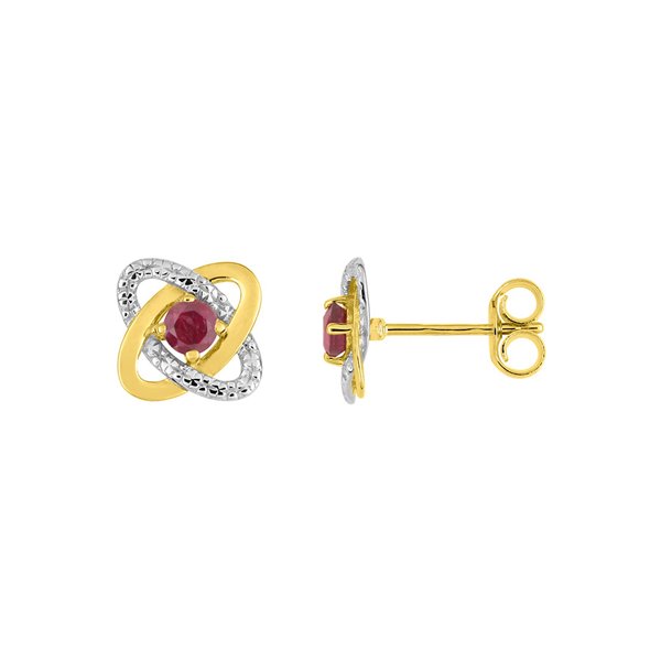 Boucles d'oreilles clou rubis Or Jaune 375 rhodiée