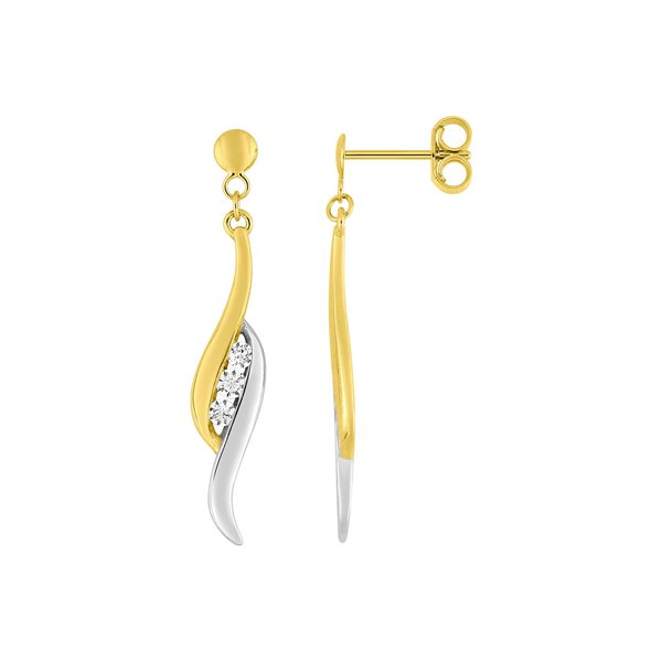 Boucles d'oreilles pendantes oxyde(s) de zirconium Or Jaune 375 rhodiée