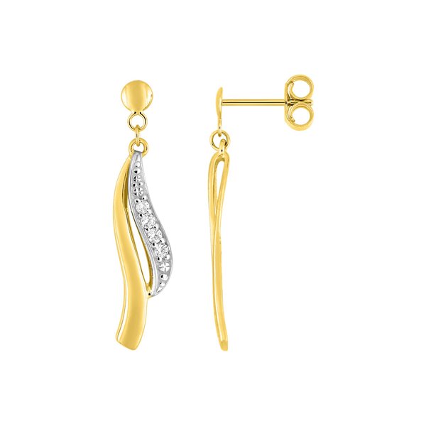 Boucles d'oreilles pendantes oxyde(s) de zirconium Or Jaune 375 rhodiée