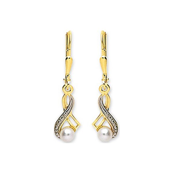 Boucles d'oreilles dormeuses perle de culture d'eau douce Or Jaune 375 rhodiée