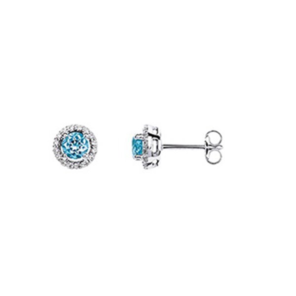 Boucles d'oreilles clou topaze bleue traitée oxyde(s) de zirconium Or Blanc 375