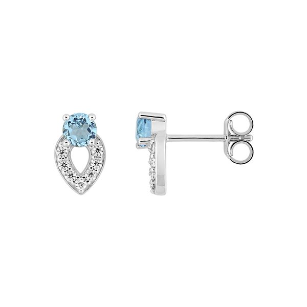 Boucles d'oreilles clou topaze bleue traitée oxyde(s) de zirconium Or Blanc 750