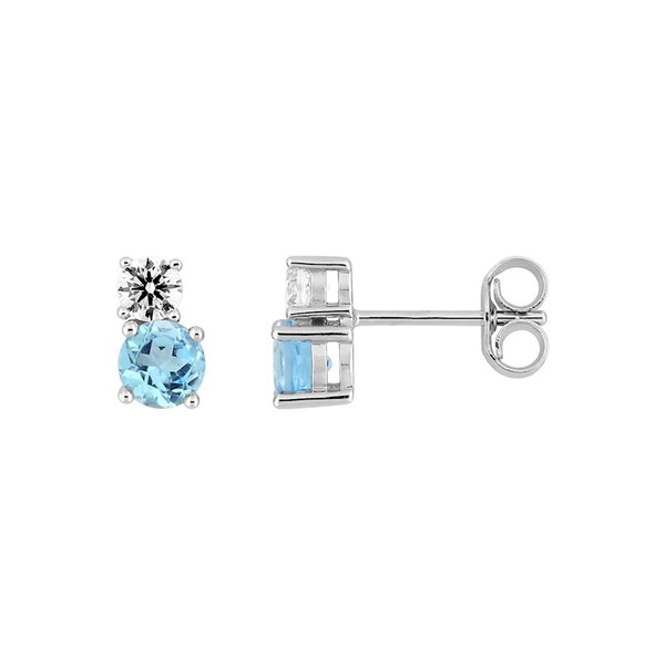 Boucles d'oreilles clou topaze bleue traitée oxyde(s) de zirconium Or Blanc 750